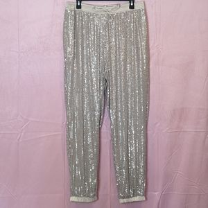 Gibson Latimer Champagne Sequin Joggers with Pockets